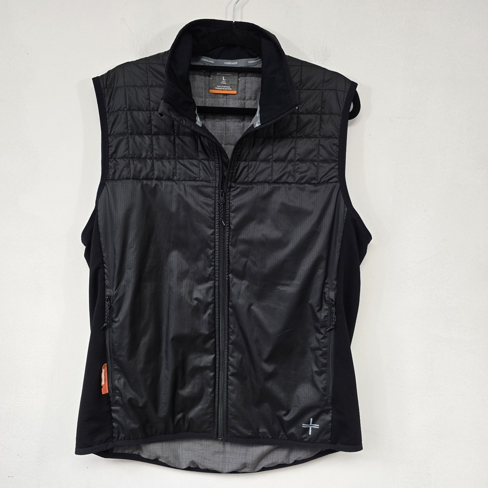Icebreaker Men's Helix Vest Black Size L MerinoLoft Full Zip Packable Lined